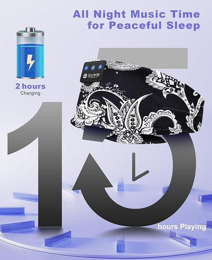 LOVE EYE Sleep Headphones Wireless Headband Headphones Bluetooth 5.4 for Side Sleeper Bluetooth Headband Earphones for Sports for tech Gadgets Gifts (Flower Black)