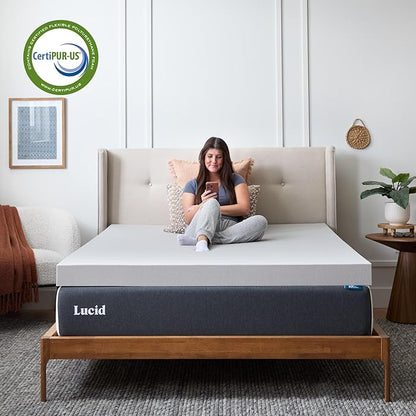 Lucid 3 Inch Ventilated Bamboo Charcoal Memory Foam Mattress Topper - Twin XL Mattress Topper