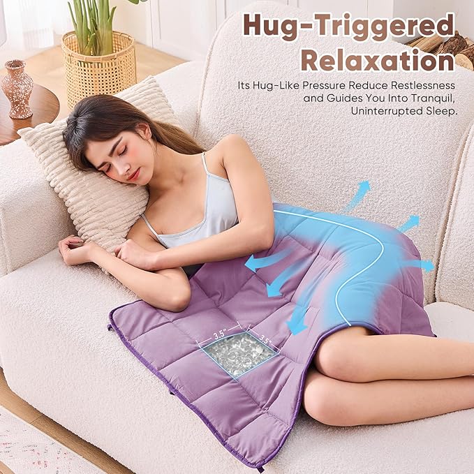 BETU Weighted Blanket (36''x48'' 3lbs Grey Small Size & 24''x29'' 5lbs Purple Weighted Lap Blanket) 2 Pieces Bundled, Cooling Heavy Blanket with Premium Glass Beads, Soft Thick Blankets for Sleep.