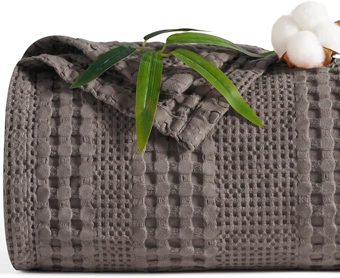 PHF Cooling Waffle Blanket King Size, Lightweight 60% Rayon Derived from Bamboo & 40% Cotton Breathable Blanket for Hot Sleepers, Soft and Luxury for Bed Couch and Sofa, 104"x90", Dark Grey
