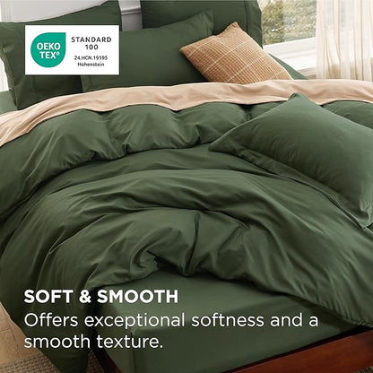 Bedsure Duvet Cover with Fitted Sheet Queen - 6 Pieces, Deep Pocket, Hotel Luxury Soft Double Brushed Bedding Set, 1 Duvet Cover, 1 Fitted Sheet, 2 Pillow Shams, 2 Pillowcases, NO Comforter, Green