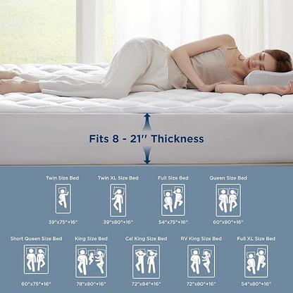 Bedsure King Mattress Pad - Quilted Fitted Mattress Topper Protector with 8-21 Inches Deep Pocket, Noiseless Breathable Bed Cover Padded, Machine Washable, White, 78x80 Inches