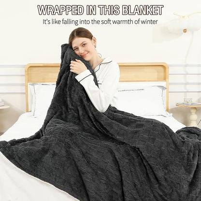 Heated Throw Blanket Electric,Electric Blanket Checkered Weave & Wool Blend Heated Blanket,Rapid Heating 6 Temperature Settings 4-Hour Auto Shut-Off ETL Certified,Machine Washable,50" x 60",Dark Gray