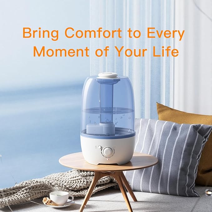 MEGAWISE Cool Mist Humidifier for Kid bedroom with 3.2L Large Capacity, No leakage Design Fine Mist Output Auto Shutoff, Essential Oil Safe Tank (White)