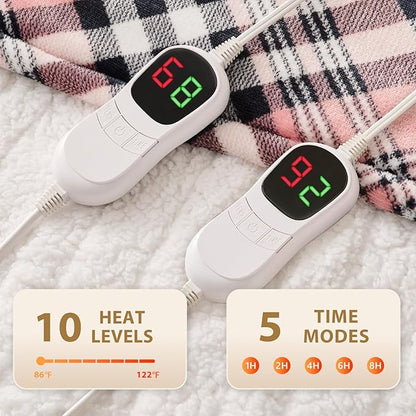 Homemate Electric Blanket Heated King Size - 100“x90“ Ultra Soft Cozy Flannel Heating Blanket with 10 Fast Heat Levels 8 Hours Auto Off Over-Heated Protection ETL Certification Keep Warm in Home