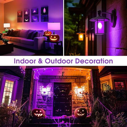 Orange Purple Light Bulbs [2 Pack], A19 LED Orange and Purple Bulb Outdoor, Halloween Light Bulbs, 9W (60 Watt Equivalent) - E26 Colored Light Bulb for Porch Light Christmas Party Home Holiday Decor