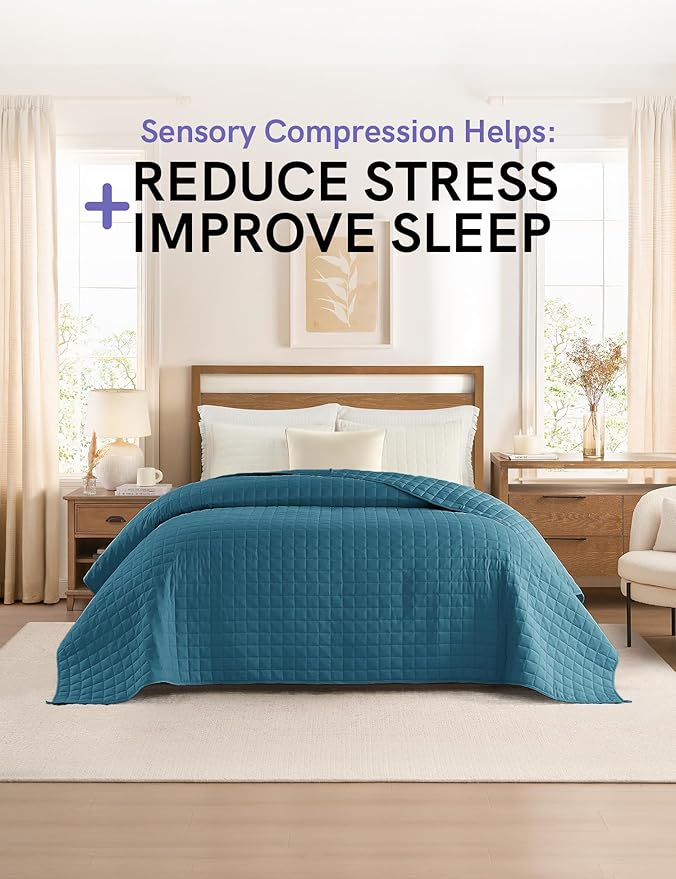 YnM Exclusive 30 lbs Weighted Blanket, Extra Heavy Organic Long Stapled Cotton Bed Blanket for Two Persons, Ideal for Queen or King Bed (88x104 Inches, 30 Pounds, Peacock/Grey Reversible)