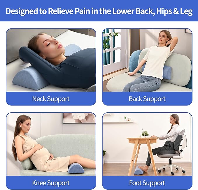 Knee Pillow for Back Sleeping, Gel Memory Foam Leg Pillow for Back Pain, Under Leg Support for Sleeping, Half Moon Bolster Pillow