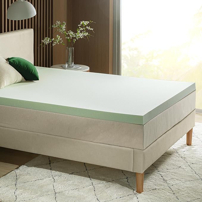 ZINUS 3 Inch Green Tea Memory Foam Mattress Topper, Dorm Bedding, Pressure-Relieving Layer, Ideal for Back Pain Relief, Compact WONDERBOX Packaging, CertiPUR-US Certified, Twin