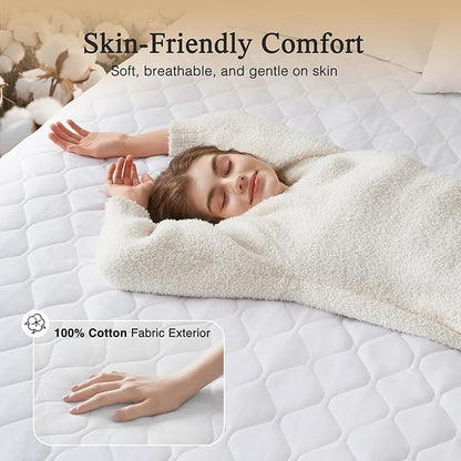 Beautyrest Cotton Heated Mattress Pad - Bed Warmer with 20 Heat Settings Controller, Auto Shut Off Timer, All Around Elastic Deep Pocket, UL Certified, Machine Washable, White Twin