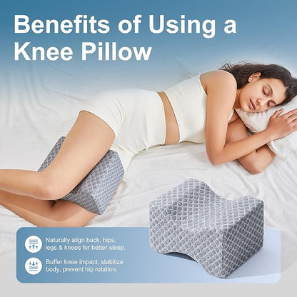 Knee Pillow for Side Sleepers,Leg Pillow for Sciatica,Back,HIPS,Knees,Joints Pain Relief,Pillows for Between Legs While Sleeping Spine Alignment Support & Relieves Pressure,Non-Strap,Gray
