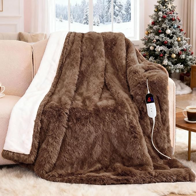 Electric Blanket - Heated Blanket with 6 Heating Levels, 4 Hour Auto Off, Ultra Soft, Overheat Protection, ETL Certified (Brown, 50"X60")