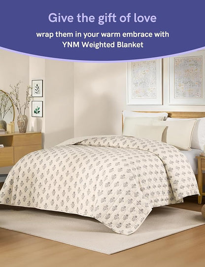 YnM 25lbs Weighted Blanket for Adults, Linen Heavy Bed Throw Blanket with Cooling Glass Beads for All Season Use, Ideal for ~240lbs (60x80 Inches, Queen, Damask)