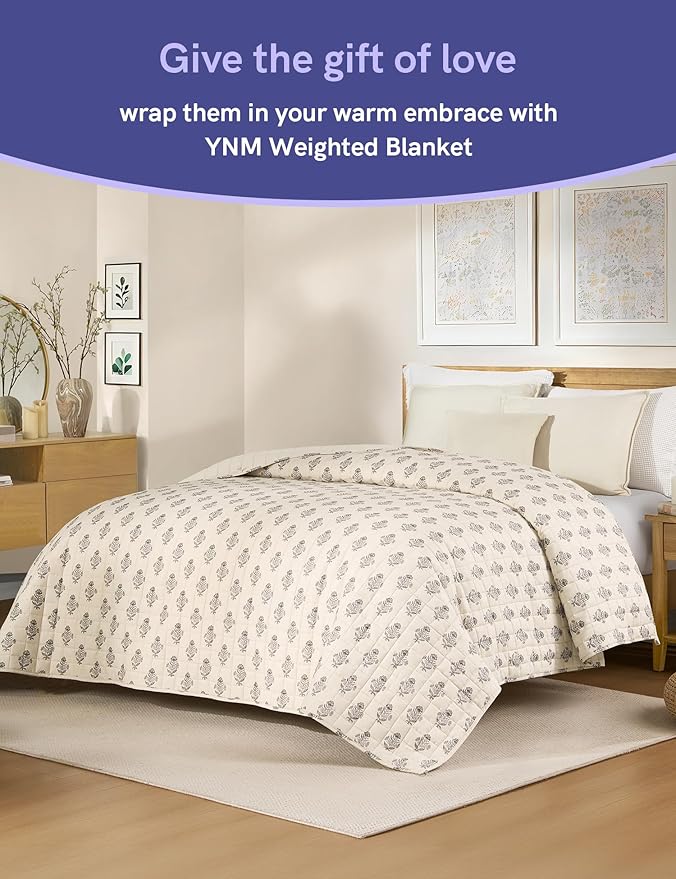 YnM King Size Linen Weighted Blanket for Adults (88x104 Inches, 50 Pounds, Damask), Exclusive Smallest Compartments with Glass Beads, Extra Heavy Bed Blanket for Two Persons on Queen or King Bed