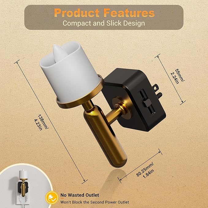 JandCase Candle Night Light, Night Lights Plug into Wall, 3000K Soft White, 0-100LM Adjustable Brightness, Dusk to Dawn Sensor NIghtlight for Dinning Room, Living Room, Bathroom, Hallway