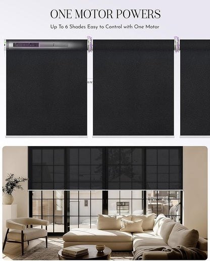 Graywind Smart Coupled Roller Shades Compatible with Alexa Google Custom Size Extra Large Motorized Blinds for Windows(5% Openess Black)
