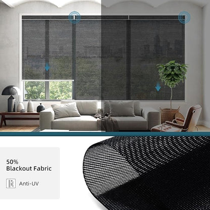 Motorized Light Filtering Roll Shades Work with HomeKit, 50% Blackout Smart Blinds for Windows, Electric Blinds with Remote, APP/Voice Control, Automatic Solar Shades,Sunscreen PVC Free Black