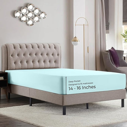 Empyrean 2 Pack California King Fitted Sheets - Deep Pocket, Fits 14-16 Inch Mattress, Ultra Soft Microfiber, Wrinkle-Free & Fade Resistant, Shrinkproof Sheets, Light Blue