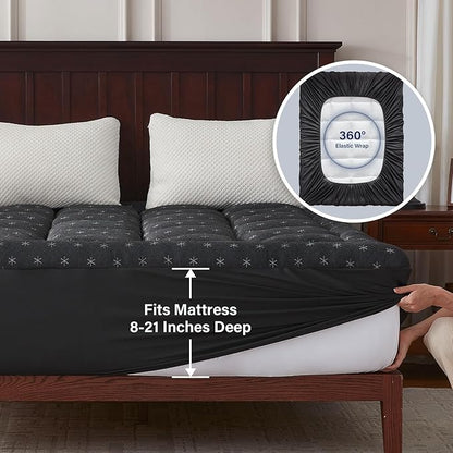 Anluoer Memory Foam Mattress Topper Full for Back Pain,Down Alternative Pillow Top Mattress Topper,Thick Mattress Pad with 8-21" Deep Pocket, 54x75 Inches,Dark Grey