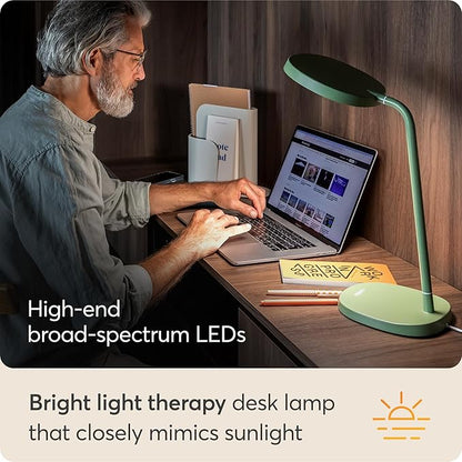 Lumie Task - 10,000 Lux Adjustable Bright Light Therapy Desk Lamp for Mood and Energy Boost and Winter Blues Relief, Crystal Clear Illumination and Maximum Visual Comfort - Sage Green