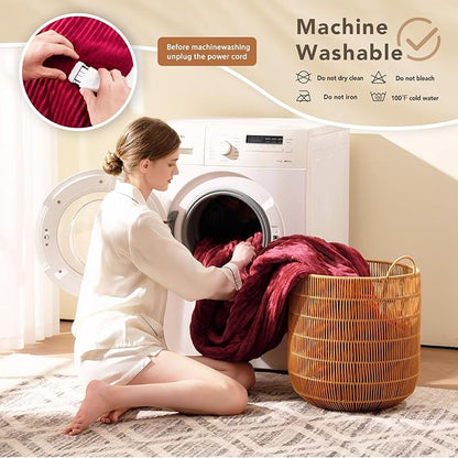 Homemate Electric Heated Blanket Queen Size - 84"x90" Heating Blanket Queen Size Dual Control 1/2/4/6/8 Hours Auto-Off 10 Heat Level Over-Heat Protection Soft Flannel Sherpa ETL Certification