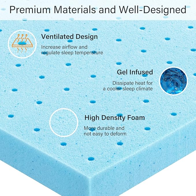 Maxzzz Twin Mattress Topper,2 Inch Ventilated Design Memory Foam Queen Mattress Topper,Cooling Gel Infused Swirl Foam Pad for Pressure Relief Back Pain, CertiPUR-US Certified