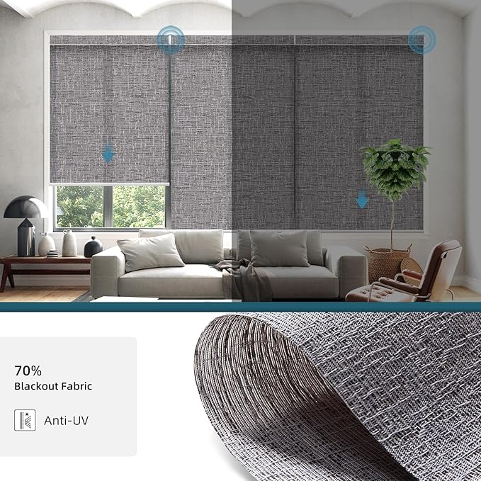 Motorized Roller Shades,Motorized Light Filtering Shades Compatible with Homekit Alexa Google,70% Blackout Smart Blind with Remote,Electric Shades for Home Office,Texture Midnight
