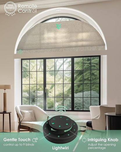 Yoolax Smart Cellular Shades, Motorized Arch Window Honeycomb Blinds Motorized Blinds with Remote Compatible with Alexa, Customized Arched Cellular Shades (Half Shading Texture Light Coffee)