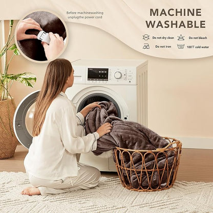 Homemate Electric Heated Blanket Full - 72"x84" Heating Bed Blankets Throw with 10 Heating Levels 8 Hours Auto Off Fast Heating Over-Heated Protection Ultra Soft Warm Flannel ETL Certified Brown