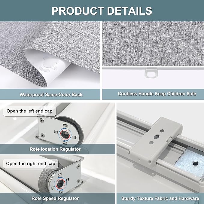 Customize Cordless Roller Shades Blackout Blinds for Windows Room, UV Protection Window Shades Door Blinds for Home and Office Heather Grey