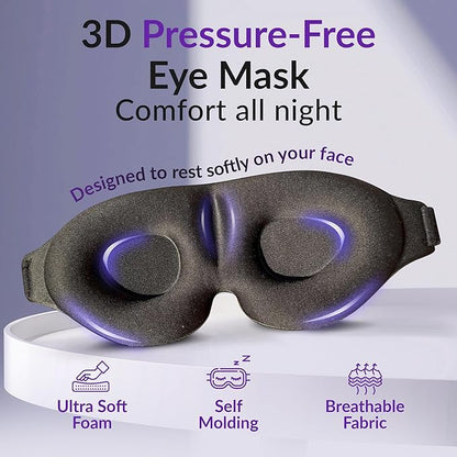 Light Blocking Sleep Mask for Men & Women, Night Shade Blackout Mask for Sleep, Travel Eye Cover with Memory Foam, 3D Night Blindfold, Washable & Adjustable Eye Covers for Sleeping - One Size Fits All