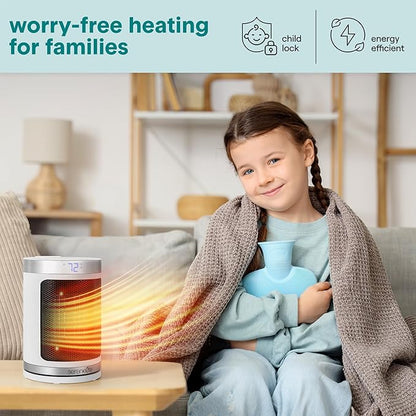 SereneLife Portable Space Heater – 1500W PTC Ceramic Electric Heater with Thermostat, Remote, 12-Hour Timer, 3 Heating Modes, Oscillation, Safe & Quiet for Home, Office, Bedroom (White)