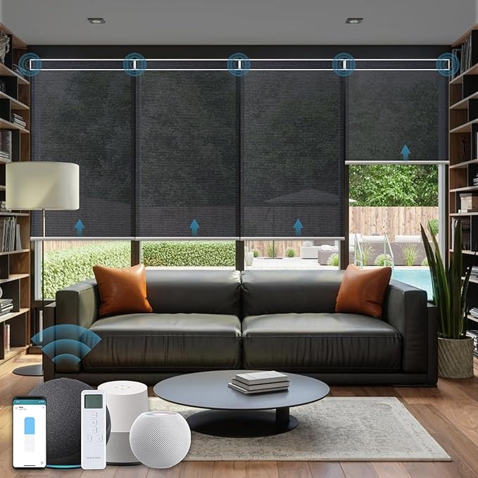 Motorized Blinds with Remote,60% Blackout Light Filtering Shades Compatible with Alexa Google Homekit,Remote Control Motorized Shades,Custom Motorized Roller Shades,Dark Obsidian