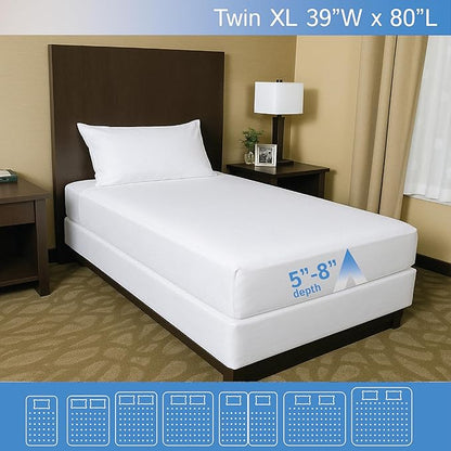Twin XL Size Mattress or Box Spring Encasement (5" to 8" Depth) - Low Profile Twin Extra Long Waterproof Zippered Protector Hypoallergenic Premium Bed Cover Protects from Dust Allergens