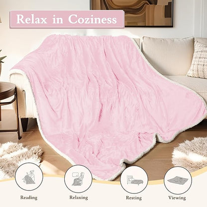 Electric Heated Blanket 72"x84" Full Size Flannel & Sherpa - 4 Heat Settings & 10H Auto Shut Off for Safe Overnight Use, Fast Heating, Machine Washable for Bed, Couch, Office - Pink