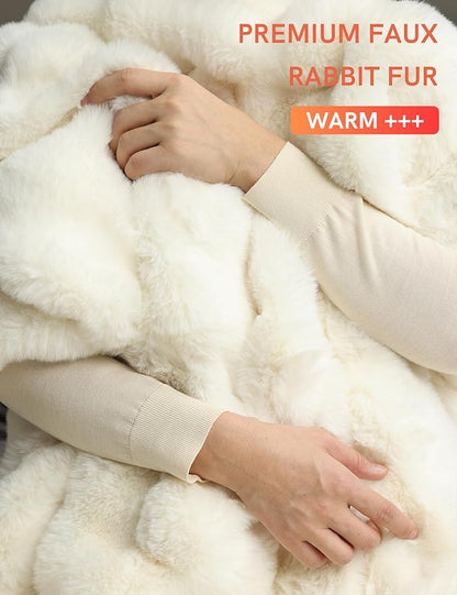 YnM Ultra-Soft Weighted Blanket, Fluffy Bubble Cuddle Heavy Bed Blanket, Plush Faux Fur Big Comforter, Soft & Warm Home Decor Piece (Cream, 90''x90'' 20lbs, Full/Queen)