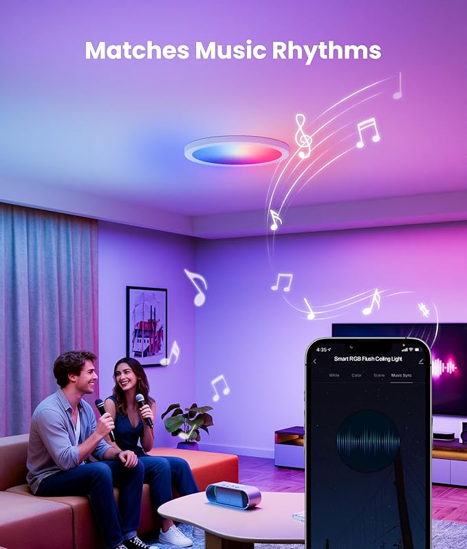 12 Inch Smart Ceiling Light, 2400LM RGBCW LED Flush Mount Ceiling Light Work with App & Voice Control, 2700K-6500K Dimmable LED Ceiling Light Fixture for Living Room Bedroom Gaming Room