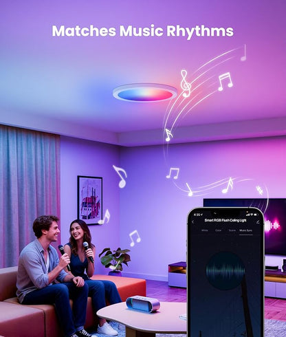 12 Inch Smart Ceiling Light, 2400LM RGBCW LED Flush Mount Ceiling Light Work with App & Voice Control, 2700K-6500K Dimmable LED Ceiling Light Fixture for Living Room Bedroom Gaming Room