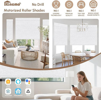 Kincmo No Drill Motorized Blinds with Remote, 100% Blackout Roller Shades for Windows, Custom Electric Blinds Compatible with Alexa, Apple Homekit, Google Home (100% Blackout Starscape White)