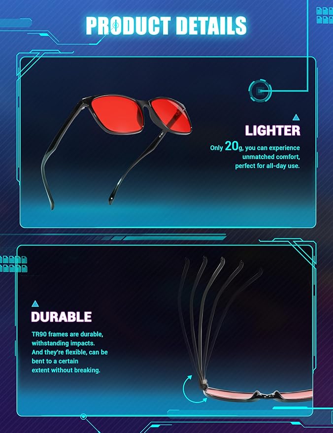 TIJN Blue Light Blocking Glasses for Men Women - Red Light Glasses for Computer Gaming - Dual AR Coating Lens - Screen Fatigue & UV Protection - 2 Pack