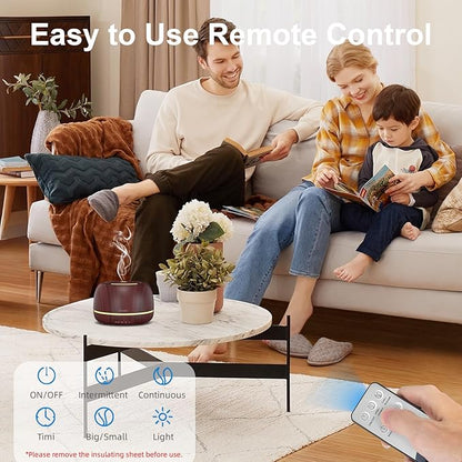 300ML Essential Oil Diffuser, Aromatherapy Diffuser with Remote Control, 4 Timers, 7-Color LED Light and Waterless Auto-Off for Room, Bedroom, Home