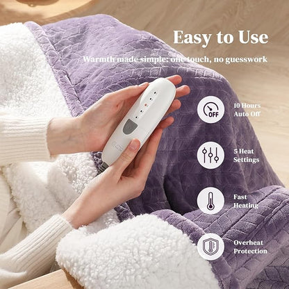 Twin Electric Blanket 62"x84" Heating Blanket Twin, Wheat Pattern Ultra-Soft Flannel & Thick Sherpa with 5 Heat Settings & 10 Hour Auto Shut-Off, ETL & FCC Certified, Machine Washable, Lavender