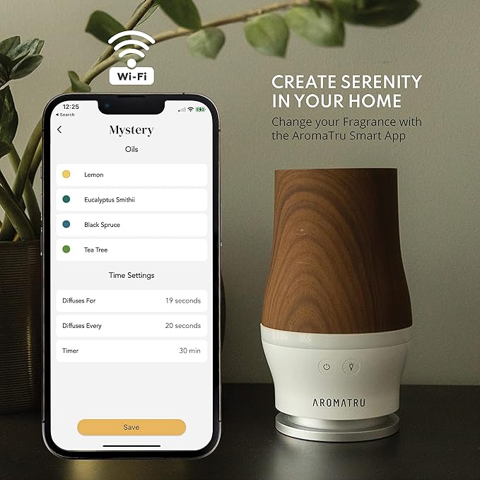Smart Aromatherapy Waterless Oil Diffuser with WiFi Capability and App – Combine and Diffuse up to 4 Bottles of Essential Oils Simultaneously – No Water, No Mess (Light Bamboo)