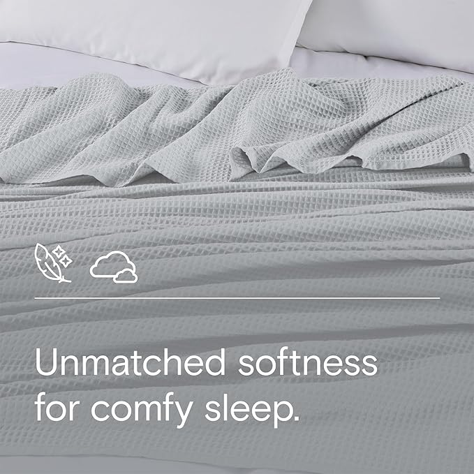 DOZ by SIJO Waffle Bed Blanket, 50% Viscose Derived from Bamboo and 50% Cotton Blend, Lightweight, Ultra Soft, Breathable, Summer Blanket (Dove, Throw (45"x70"))