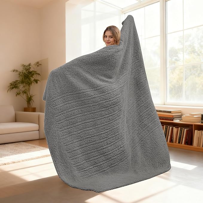 Electric Heated Blanket Full Size 72"×84" with 9 Heating Levels & 1-10Hs Auto Off，Double Sided Plush Sherpa, Energy Efficient, Machine Washable, for Couch & Bed, Light Gray