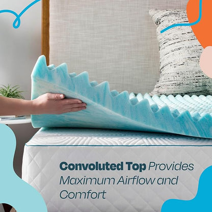 Linenspa 2 Inch Convoluted Gel Swirl Memory Foam Mattress Topper - Promotes Airflow - Relieves Pressure Points - King