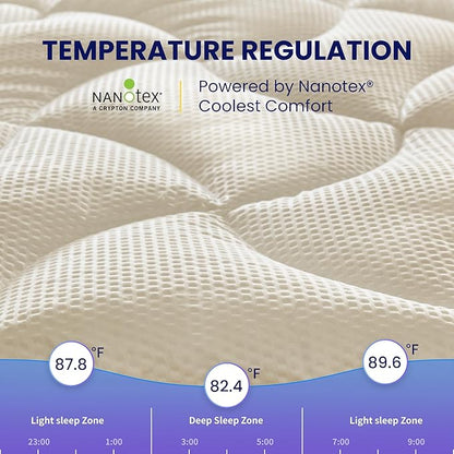 SLEEP ZONE Cooling Twin Mattress Topper for Single Bed, Premium Zoned Cool Mattress Pad Cover, Padded Mattress Protector Breathable Washable, Deep Pocket 8-21" (Beige, Twin)