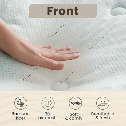 QUIETSEA Reversible Sofa Bed Full Mattress Topper Egg Crate Memory Foam Mattress Topper, Bamboo Viscose Mattress Pad Sofa Full, Waterproof Mattress Cover with Deep Pocket up to 21", 54" x 72"