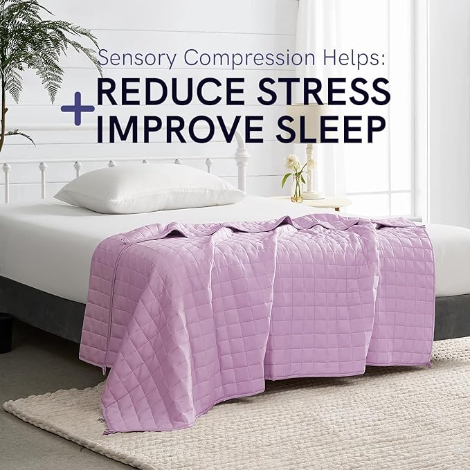 YnM Exclusive Weighted Blanket, Organic Long Stapled Cotton with Glass Beads, Bed Blanket for One Person of 140lbs, Ideal for Queen/King Bed (60x80 Inches, 15 Pounds, Lavender)