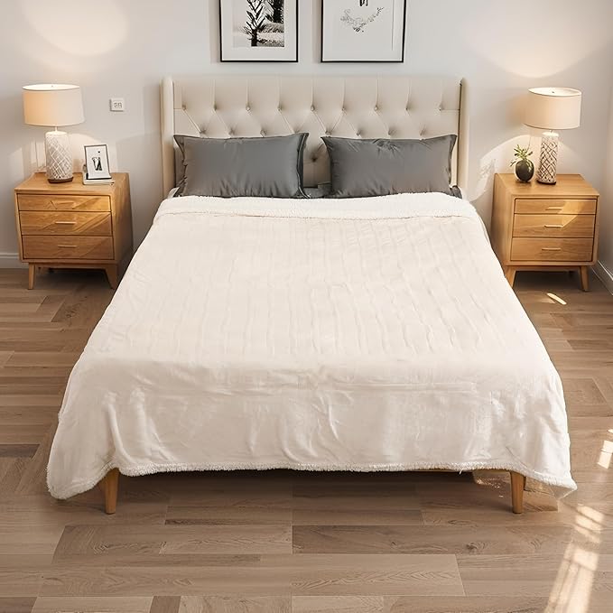 Electric Heated Blanket Throw Size 50"x60", Soft Flannel with Overheat Protection, 9 Adjustable Heat Settings & 10-Hour Auto-Off Timer, Fast Heating for Winter Comfort, White